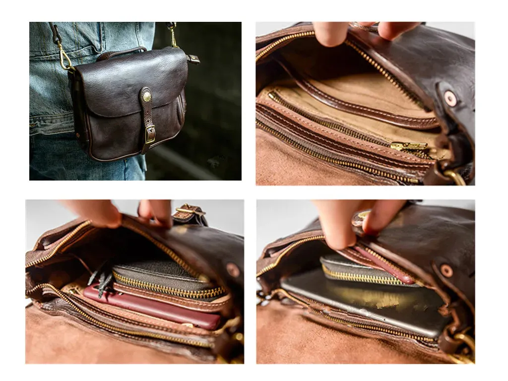 Men's Luxury Solid Pattern Genuine Cowhide Leather Outdoor Shoulder Bag