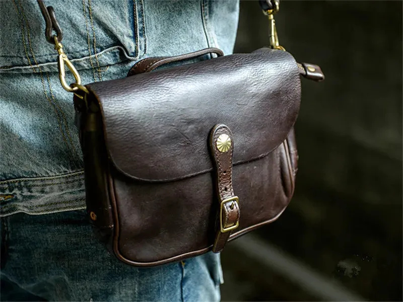 Men's Luxury Solid Pattern Genuine Cowhide Leather Outdoor Shoulder Bag