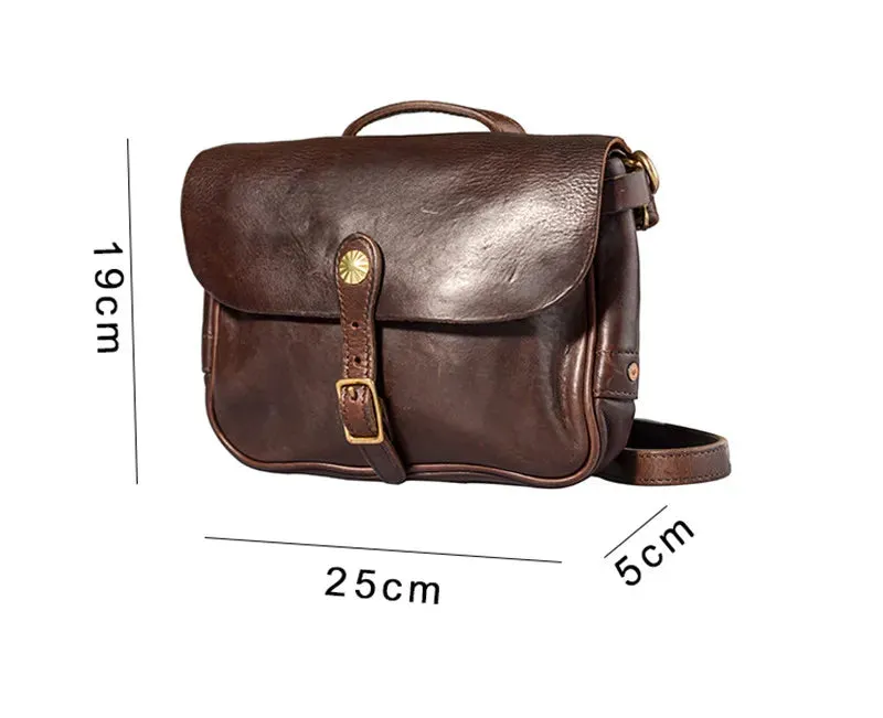 Men's Luxury Solid Pattern Genuine Cowhide Leather Outdoor Shoulder Bag