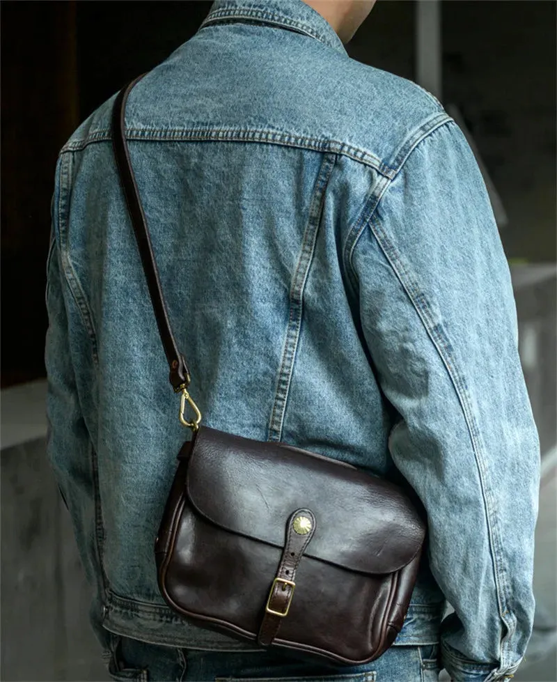 Men's Luxury Solid Pattern Genuine Cowhide Leather Outdoor Shoulder Bag