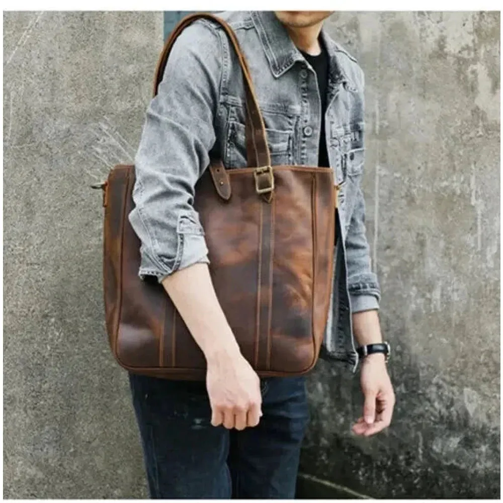 Men's Vintage Large-capacity Cowhide Leather Shoulder Handbag