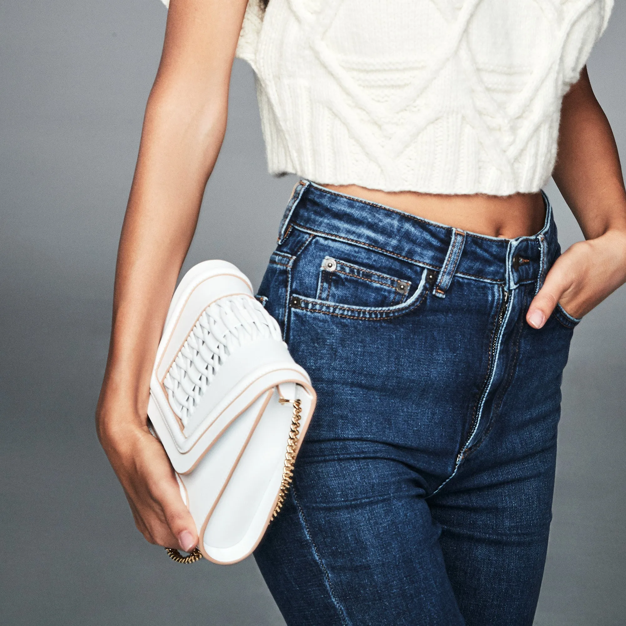 Mini Giovanna white braided clutch