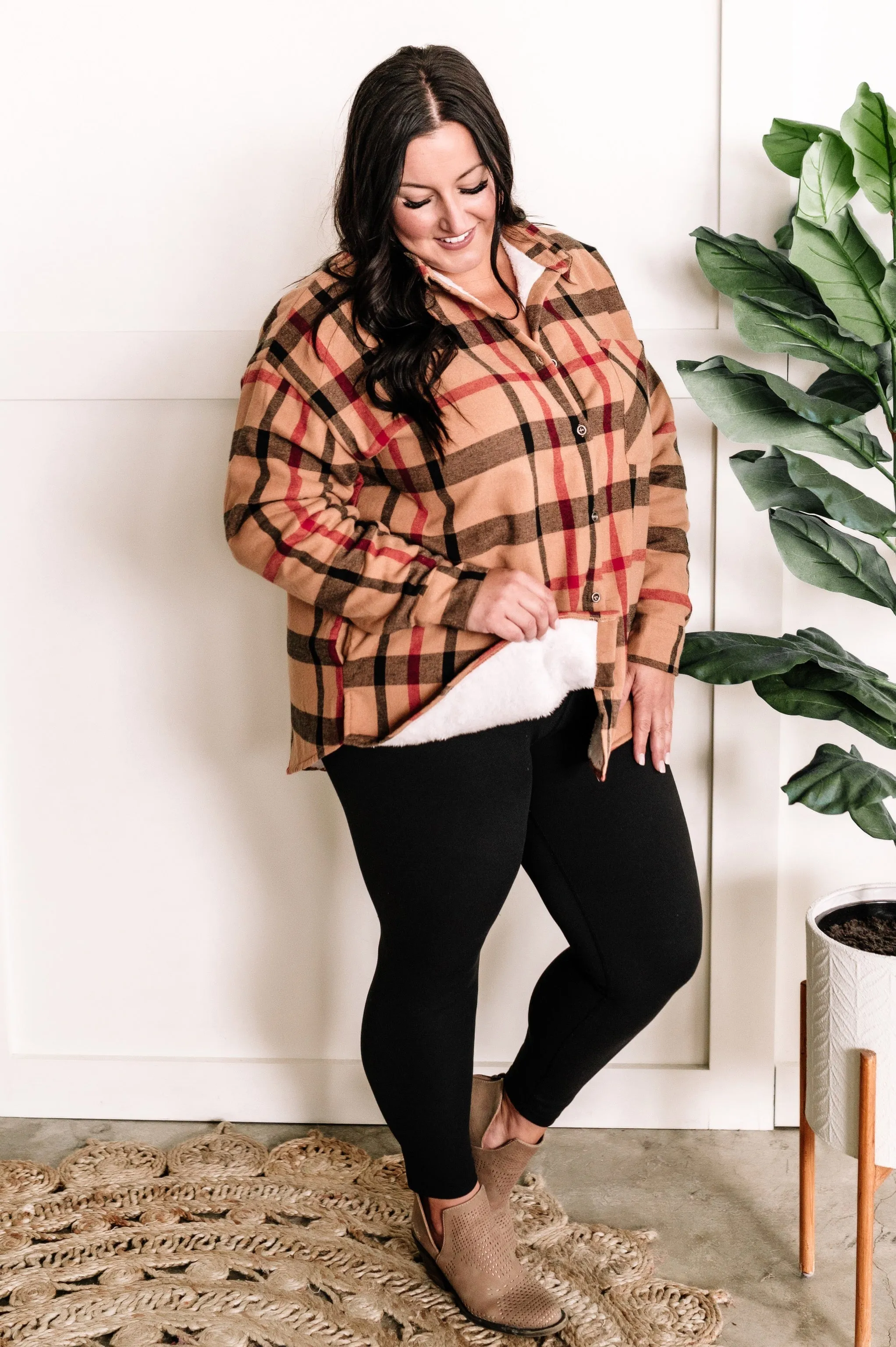 Minky Tan Tartan Check Shacket - Soft and Plaid