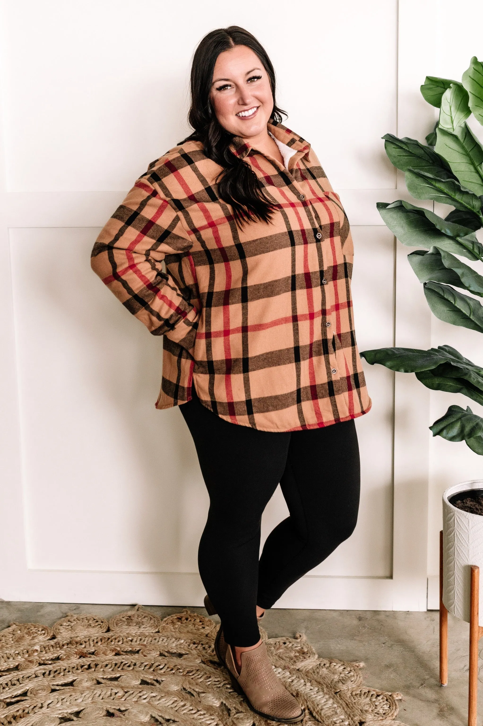 Minky Tan Tartan Check Shacket - Soft and Plaid