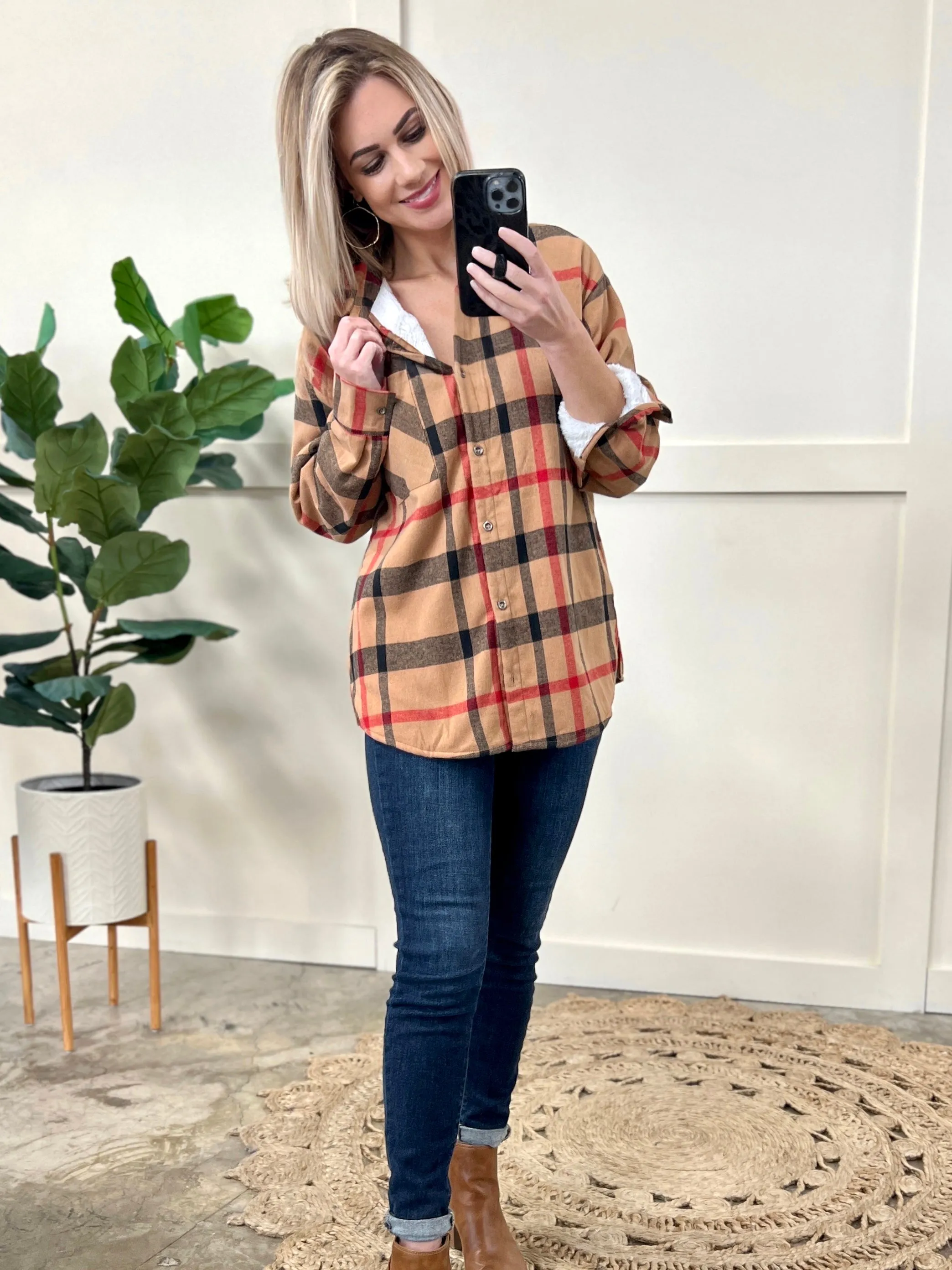 Minky Tan Tartan Check Shacket - Soft and Plaid