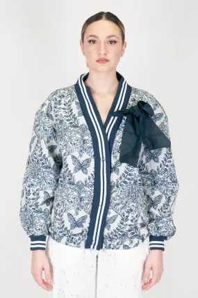 Motel - Abstract patterned bomber jacket with contrasting accents.