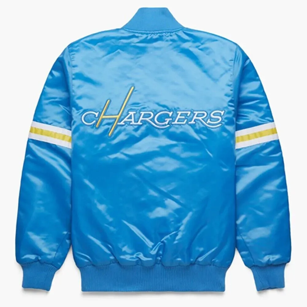 NFL Los Angeles Chargers Sky Blue Satin Bomber Letterman Baseball Varsity Jacket