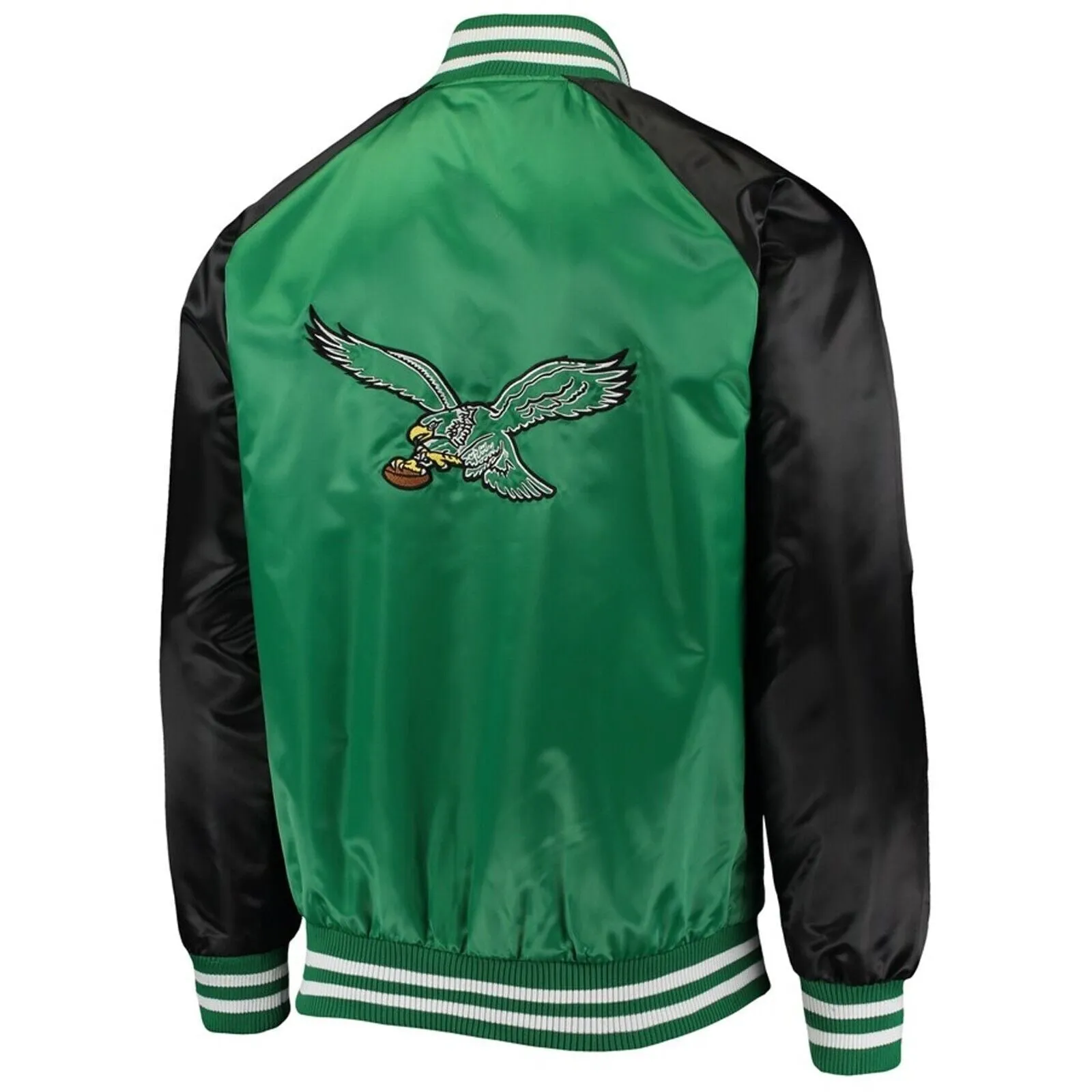 NFL Philadelphia Eagles 80s Green/Black Satin Bomber Baseball Varsity Jacket