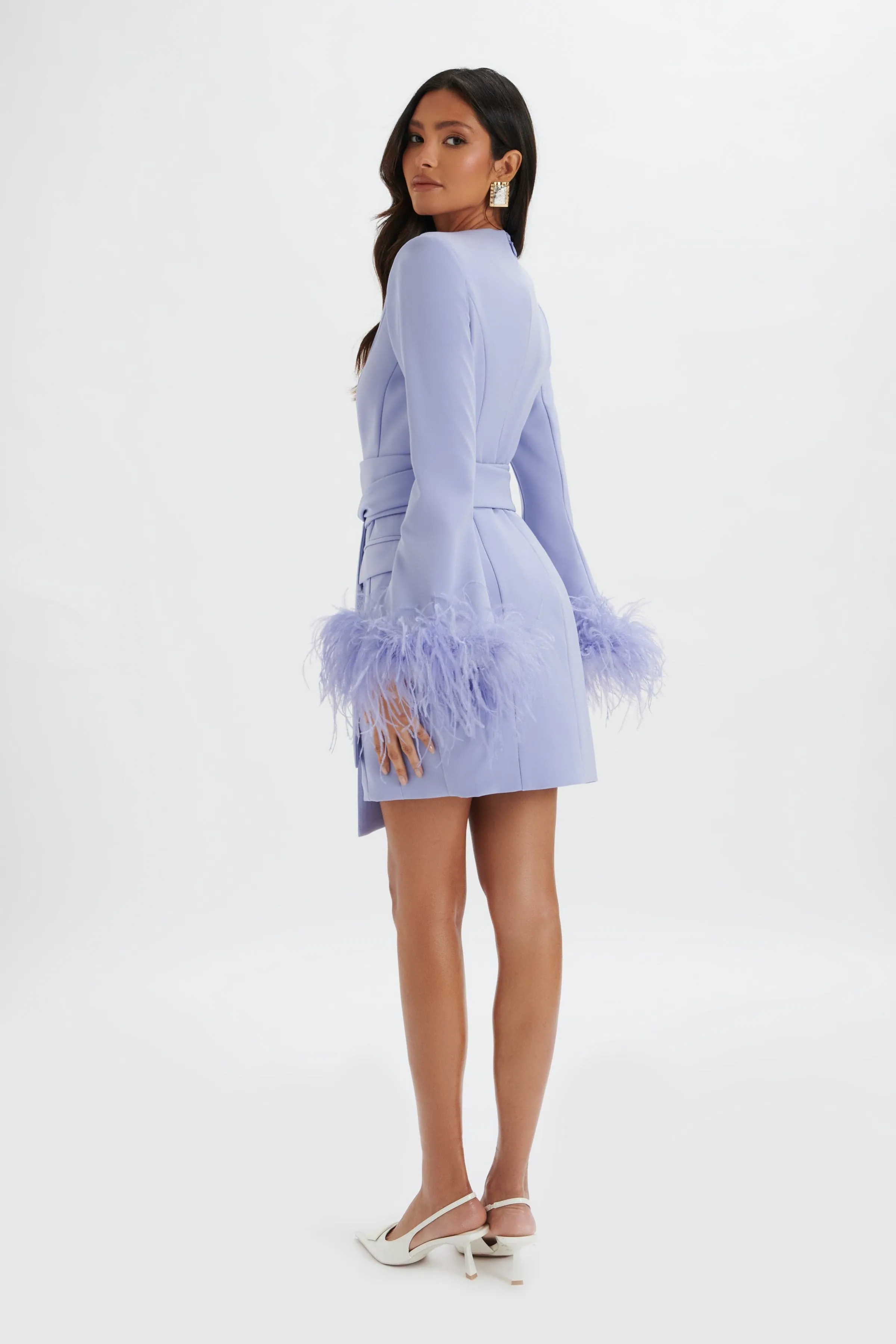 Nikola Cornflower Blue Feather Cuff Blazer Dress