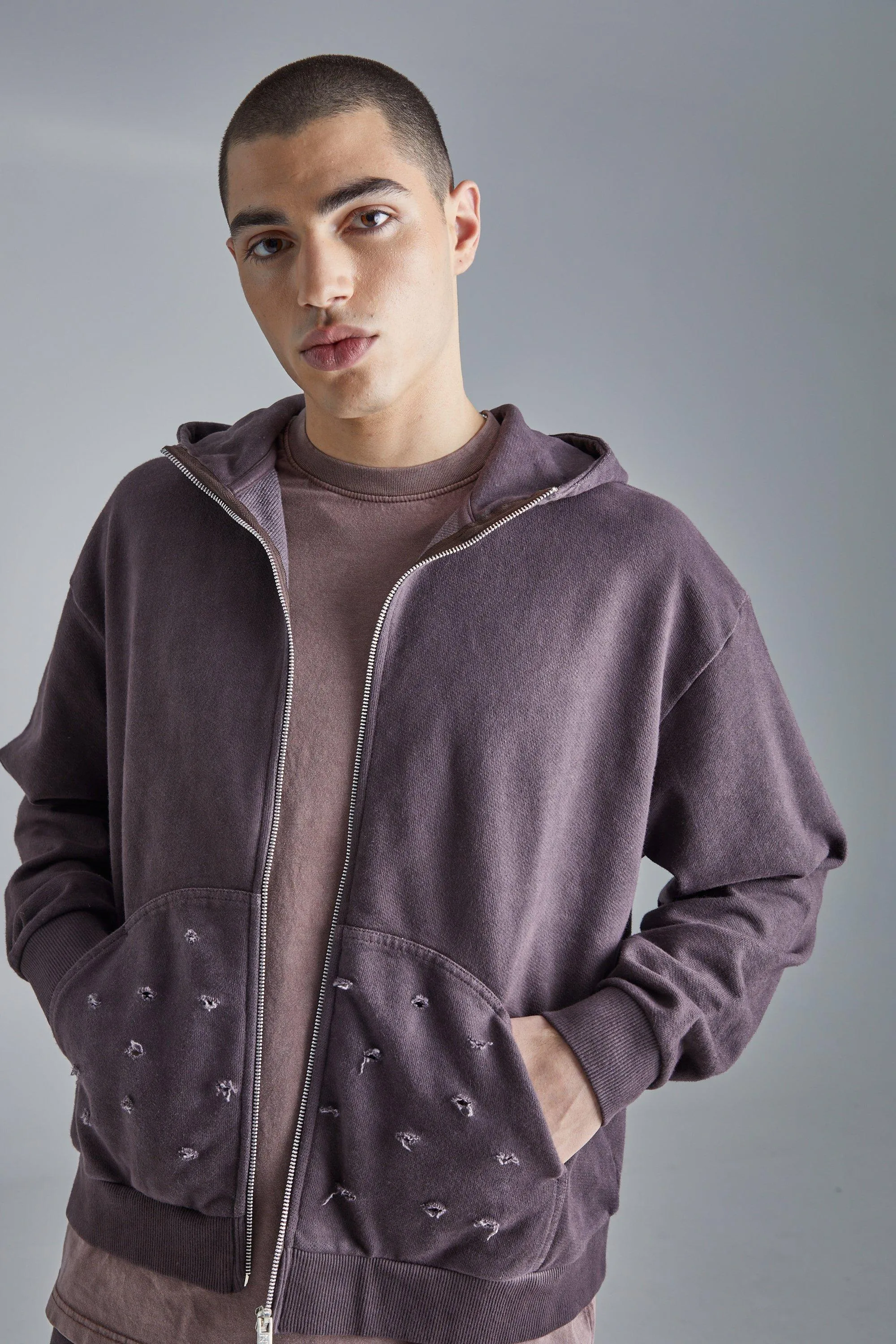 Oversized Boxy Distressed Washed Hoodie