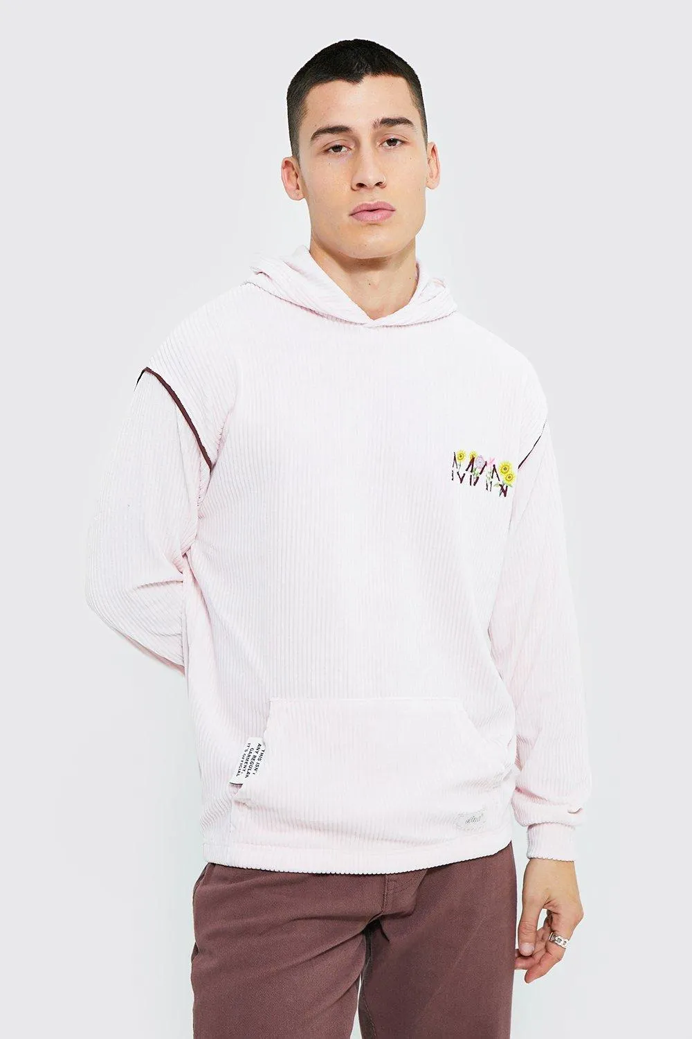 Oversized Man Jersey Cord Hoodie | boohooMAN UK