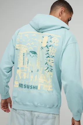 Oversized Sushi Graphic Washed Hoodie