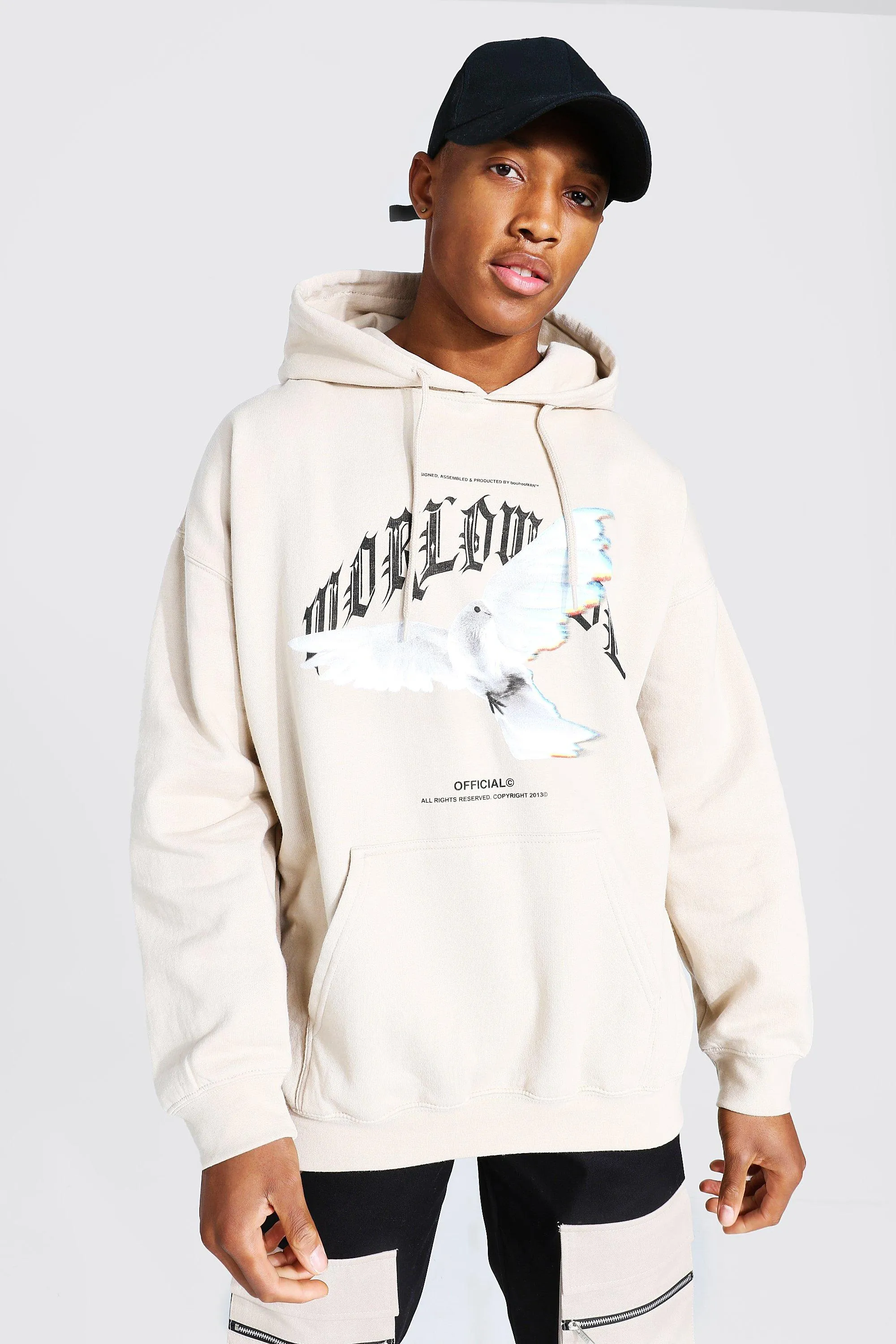 Oversized Worldwide Dove Print Hoodie | boohooMAN UK