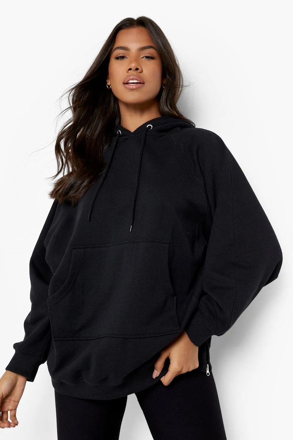 Oversized Zip Detail Longline Hoodie