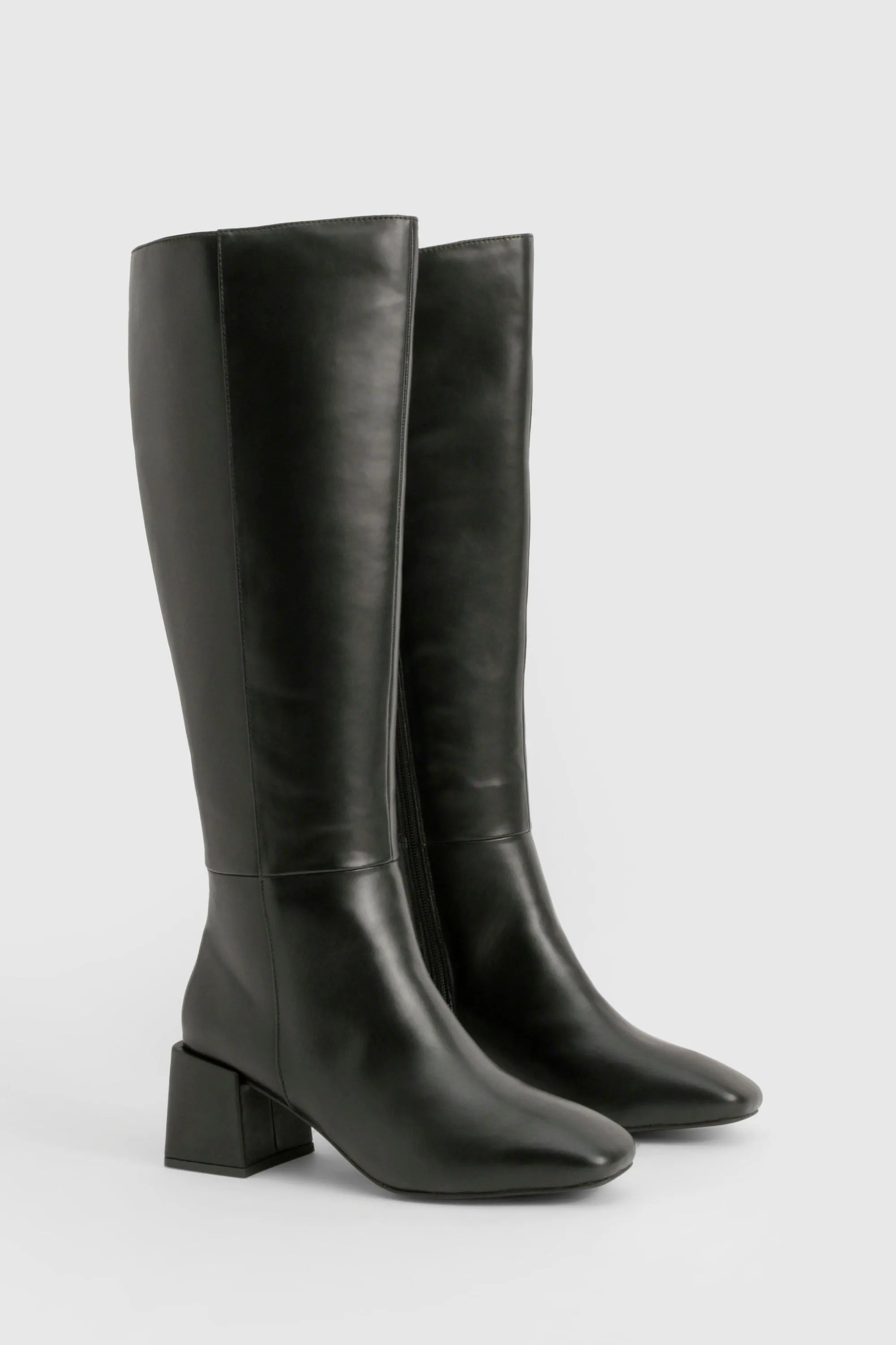 Panel Detail Block Heel Knee High Boots