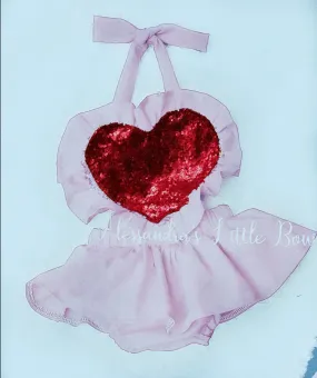 Pink and Red Heart Ruffle Romper