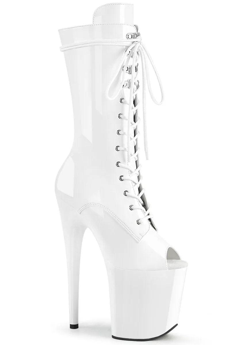 Pleaser USA Flamingo-1051 8 Peep Toe Boots - Patent White