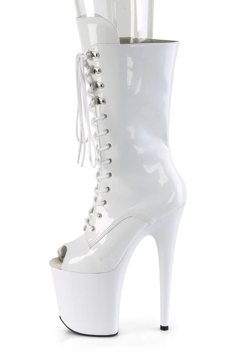 Pleaser USA Flamingo-1051 8 Peep Toe Boots - Patent White