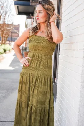 Pleated Midi Dress in Kiwi Crush