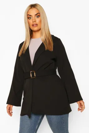 Plus Split Sleeve Self Belt Blazer