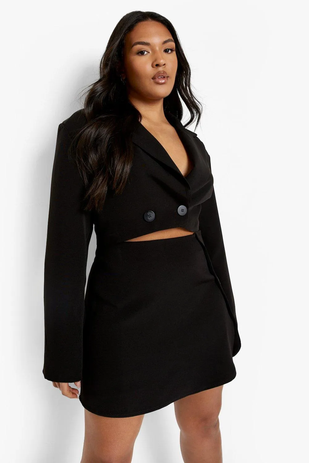 Plus Tailored Crop Button Blazer