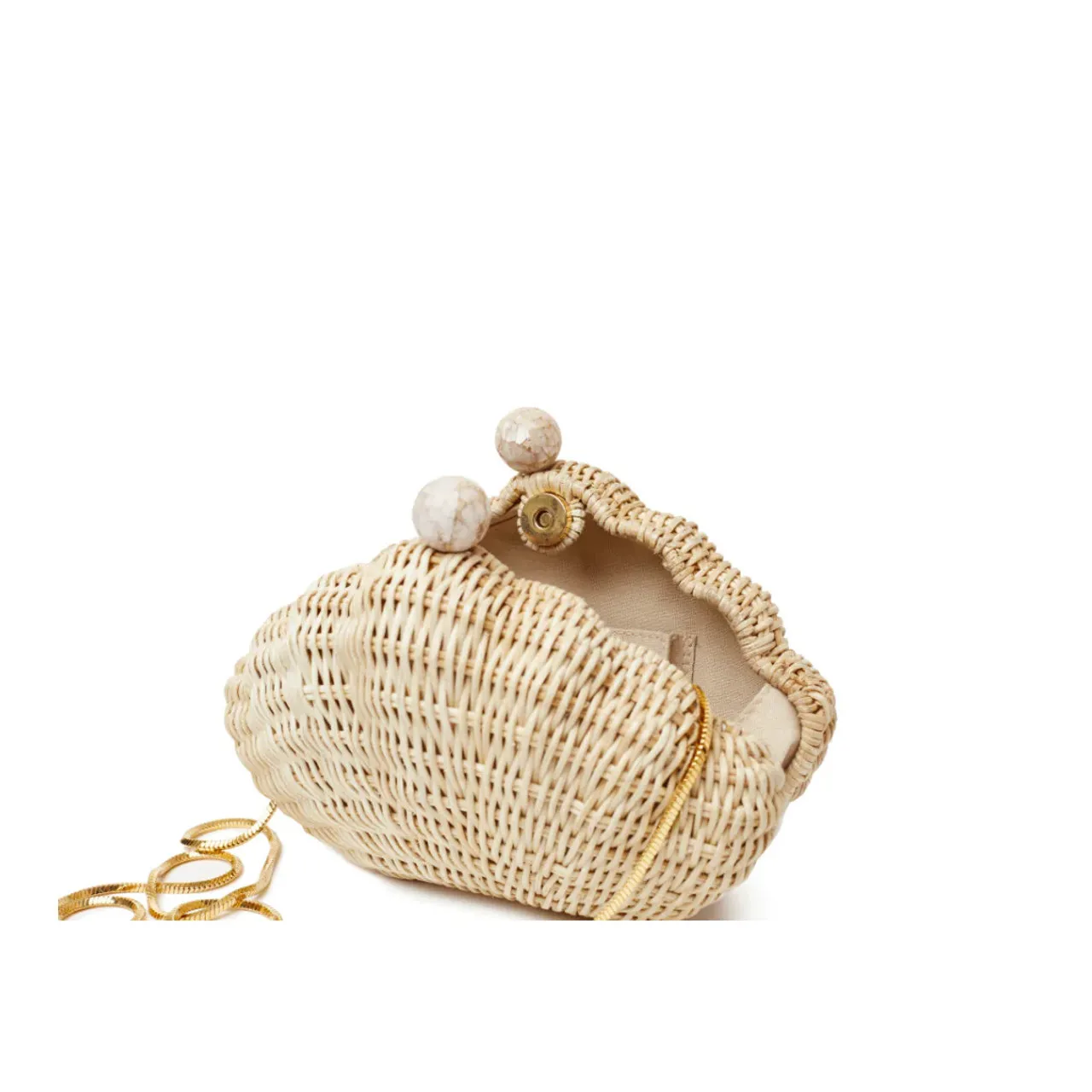 Poolside Shell Minaudiere Clutch, Natural