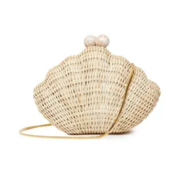 Poolside Shell Minaudiere Clutch, Natural