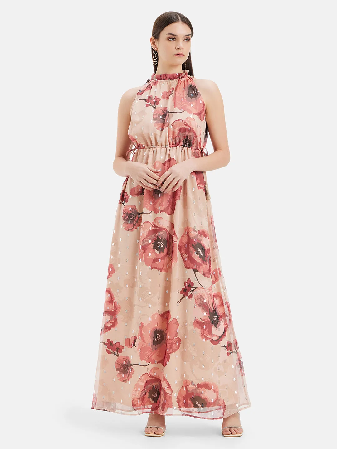 Poppy Print Halter Maxi Dress