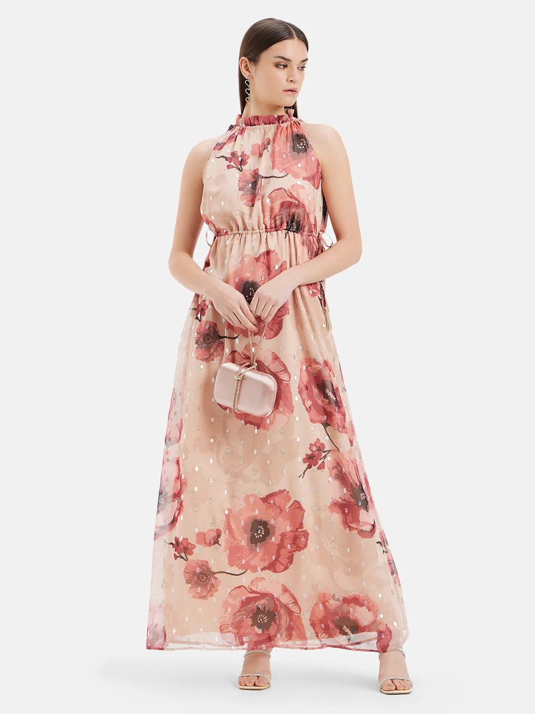 Poppy Print Halter Maxi Dress