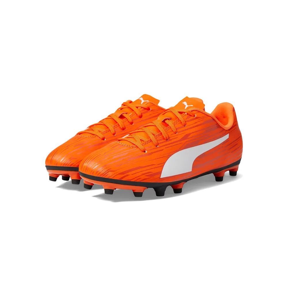 Puma Junior Football Boots, Dragon Fire/White Color, FG/AG, Rapido III