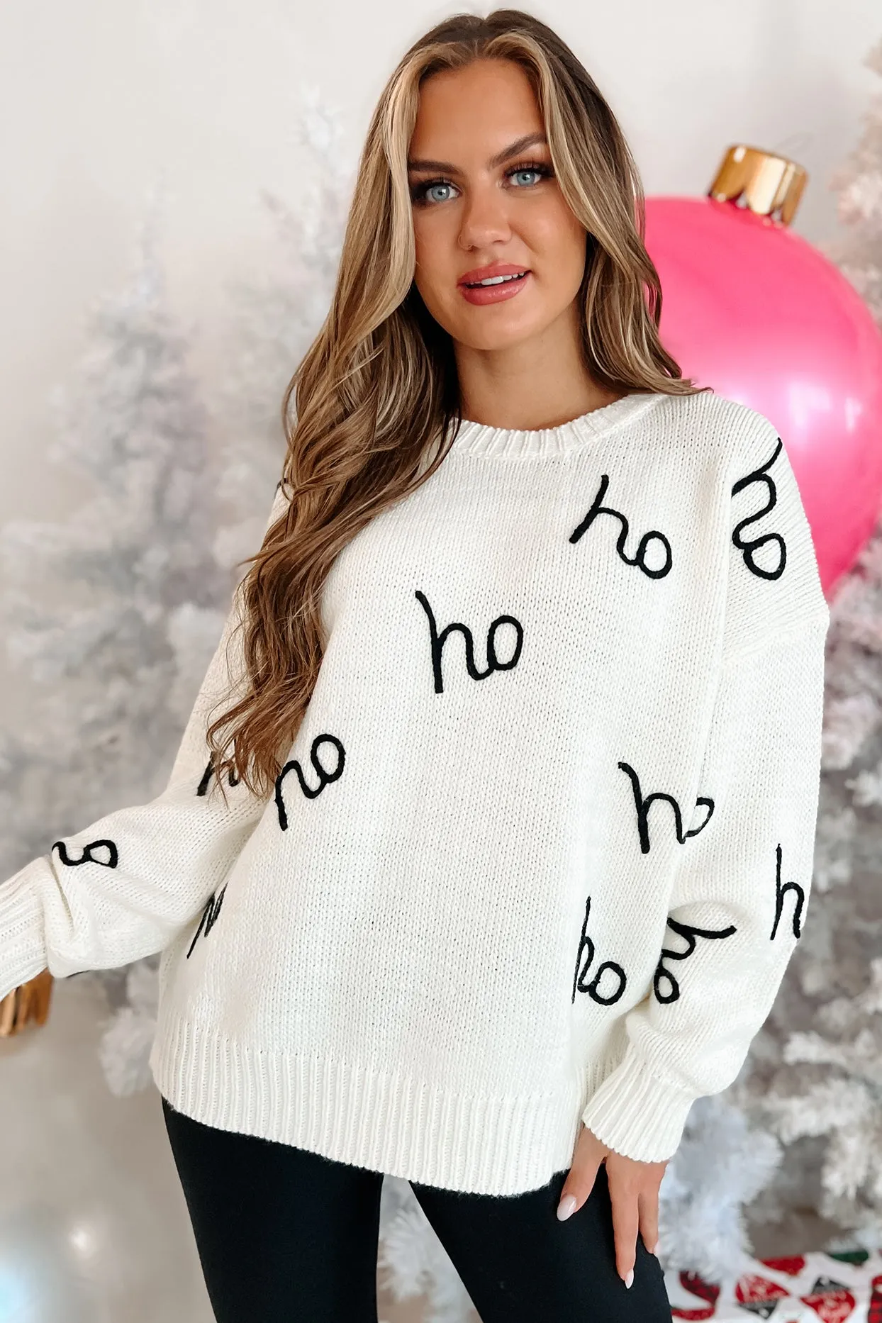 Rebel Without A Claus Oversized Holiday Sweater (Ivory)