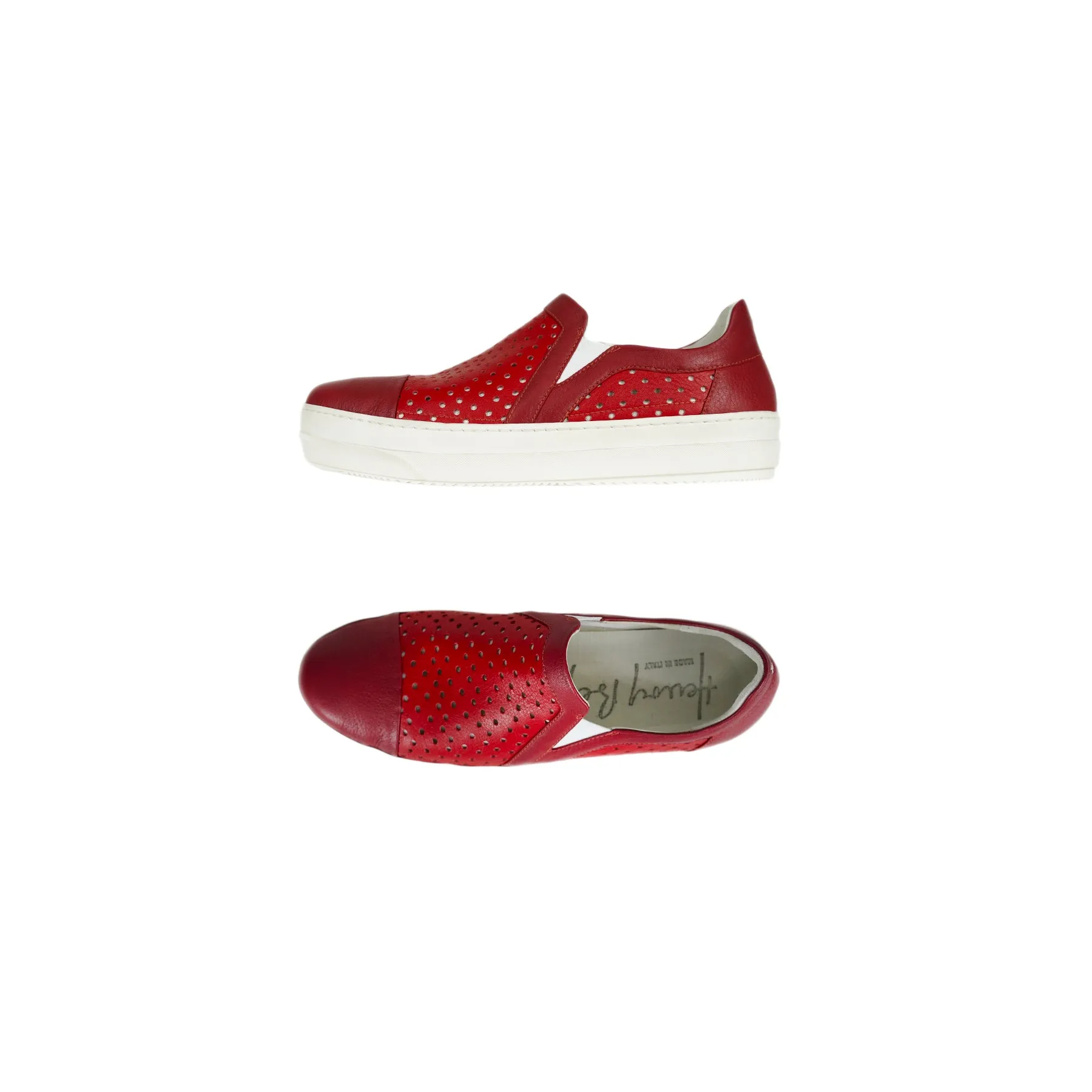 Red Perforated Cervo Slip-On Shoes