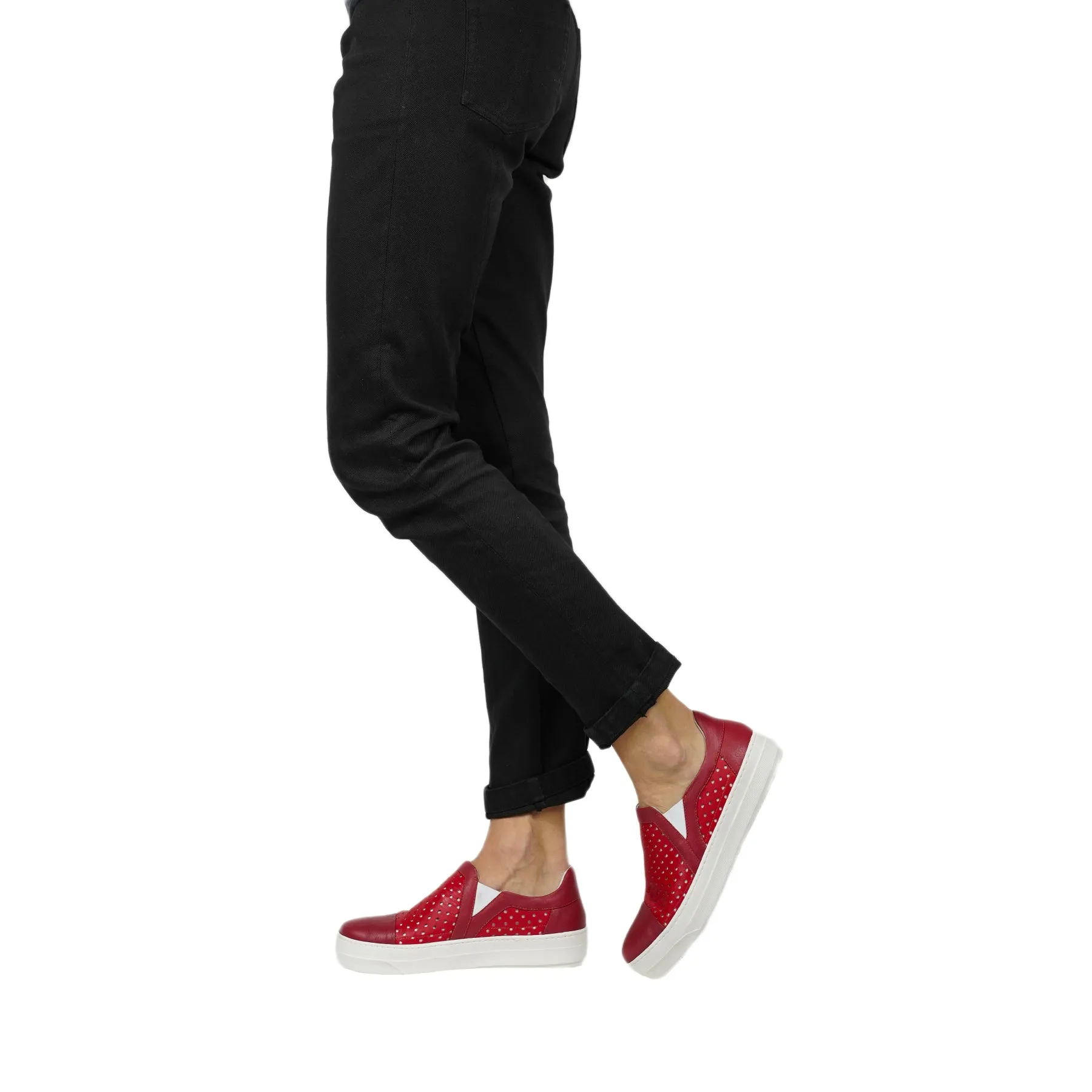 Red Perforated Cervo Slip-On Shoes