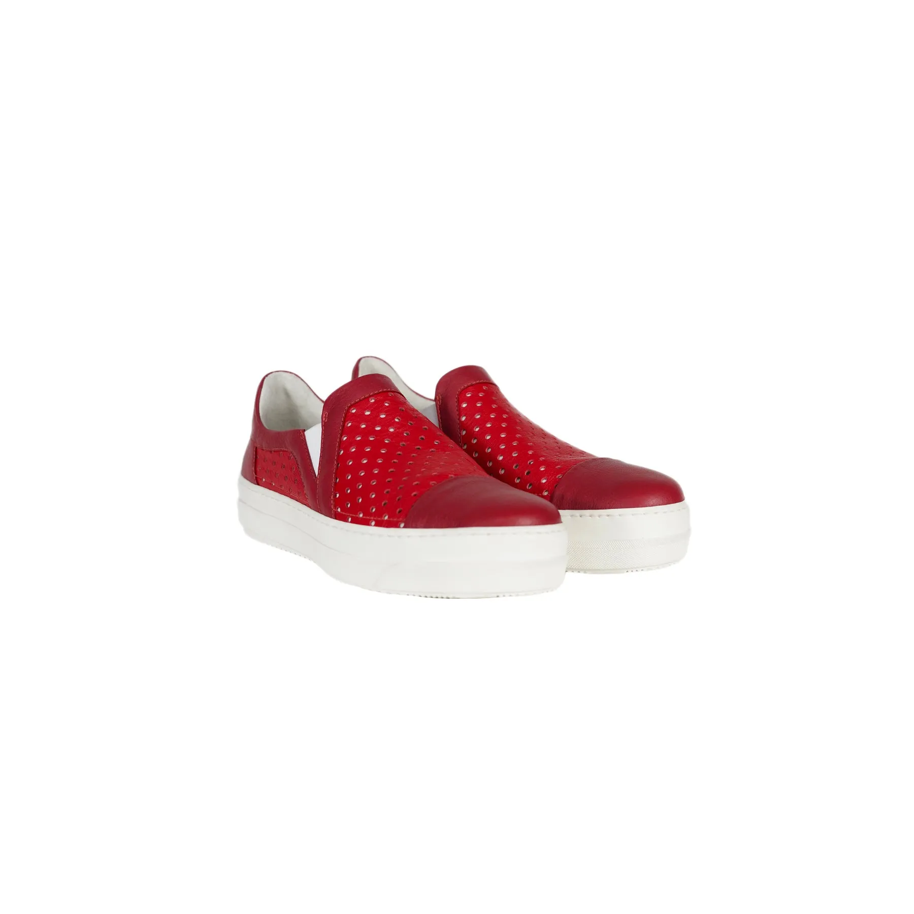 Red Perforated Cervo Slip-On Shoes