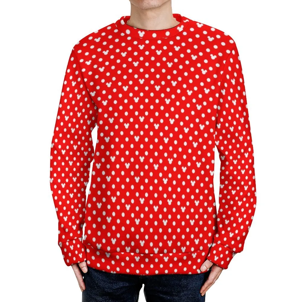 Red With White Mickey Polka Dots Unisex Crewneck Sweater