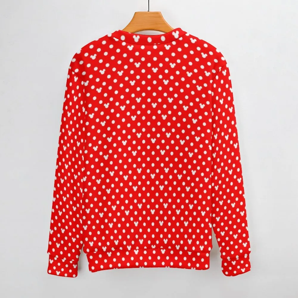 Red With White Mickey Polka Dots Unisex Crewneck Sweater