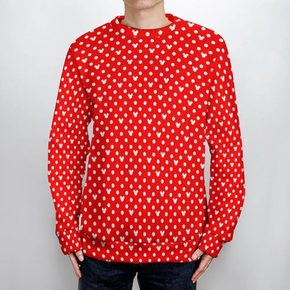 Red With White Mickey Polka Dots Unisex Crewneck Sweater