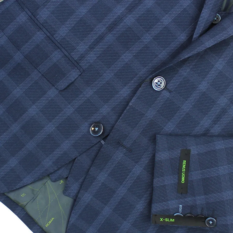 Remus Uomo - Lazio X-Slim Fit Blue Check Suit: Shop Now!