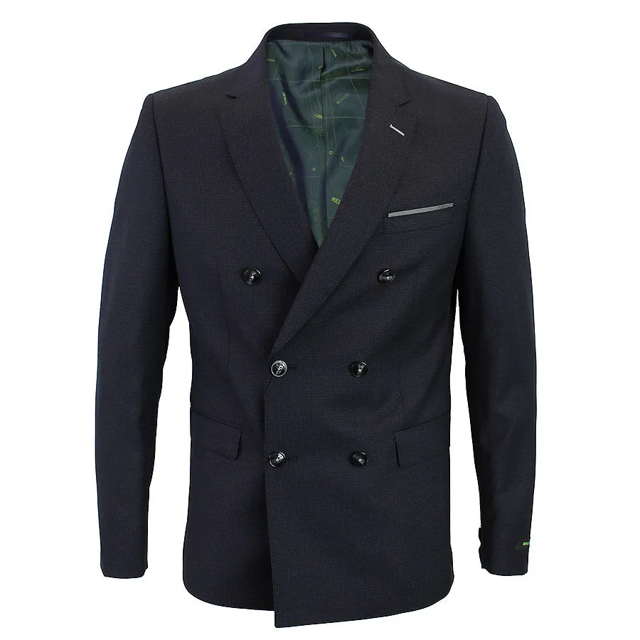 Remus Uomo - Navy Double Breasted Suit with Slim Fit and Microcheck Pattern