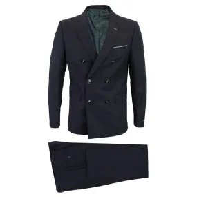 Remus Uomo - Navy Double Breasted Suit with Slim Fit and Microcheck Pattern