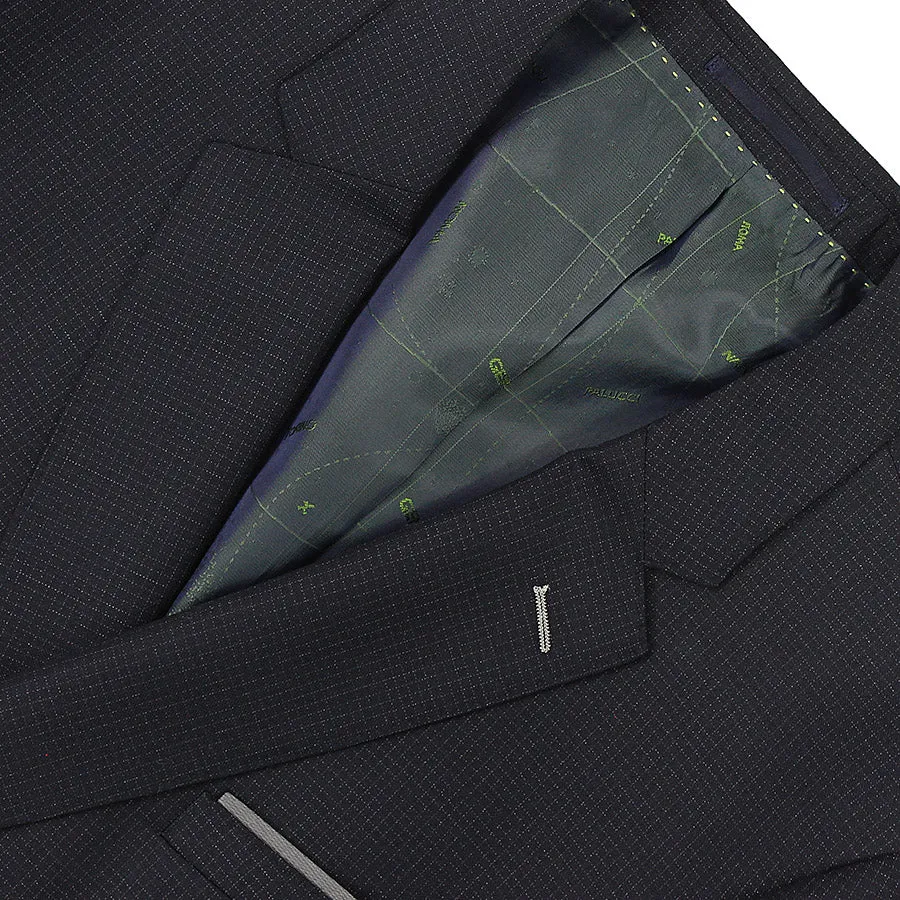 Remus Uomo - Navy Double Breasted Suit with Slim Fit and Microcheck Pattern