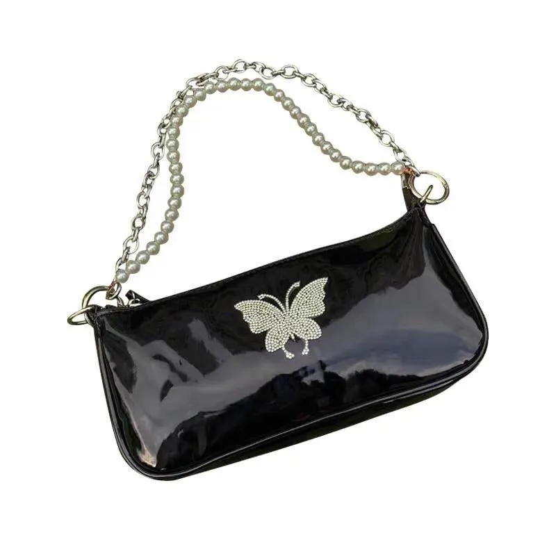 Rhinestone Butterfly Pearl Clutch Bag