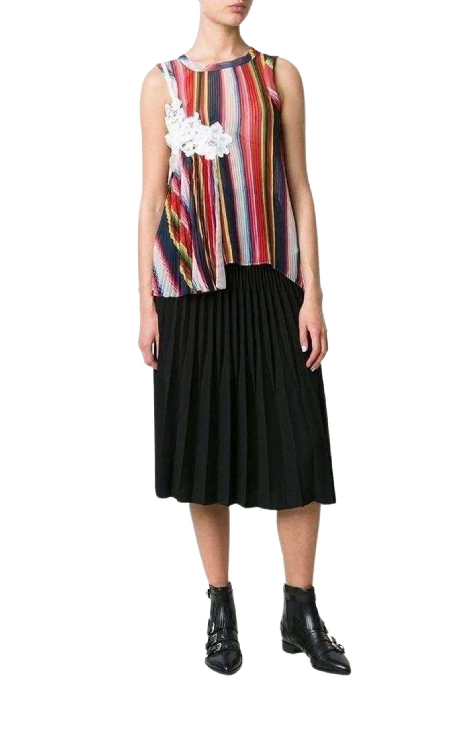 sacai striped pleated tank top