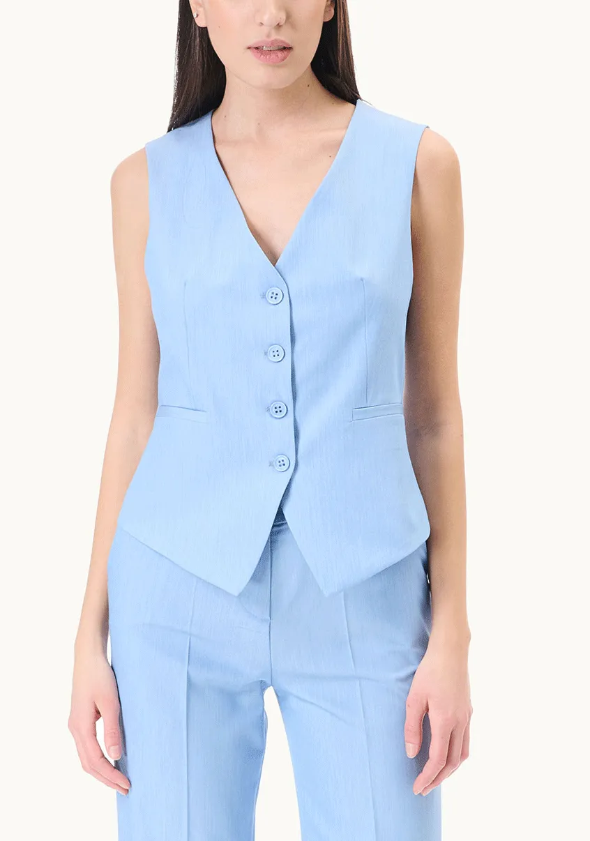 Short melange waistcoat with buttons.