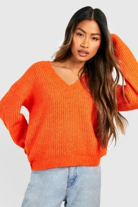 Soft Fisherman Knit V Neck Sweater