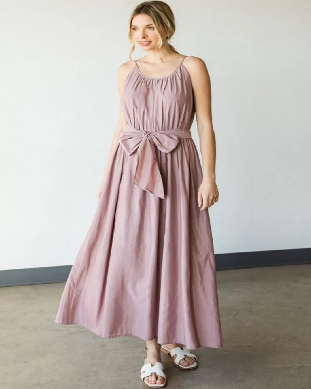 Solid Cami Maxi Dress with Belt