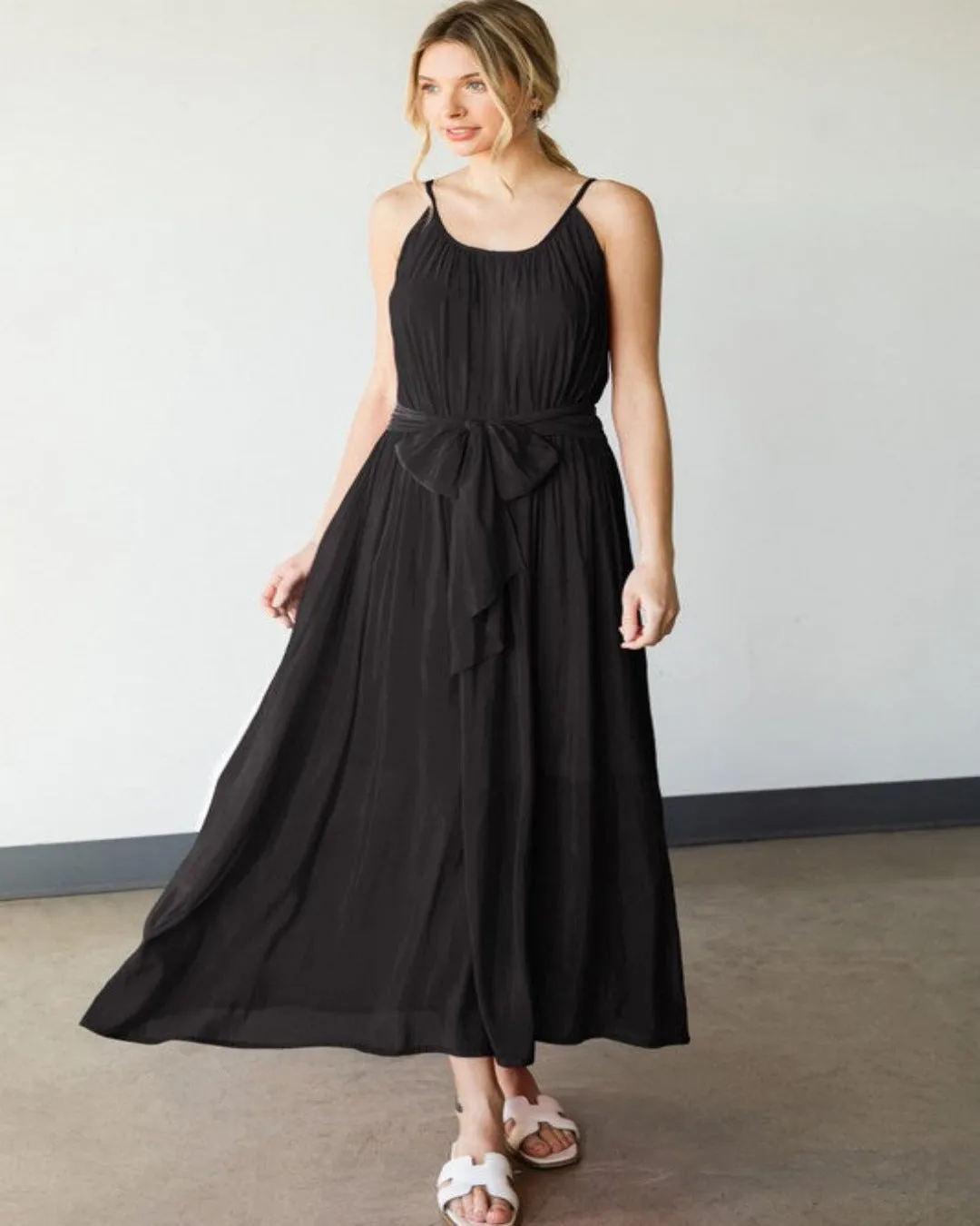 Solid Cami Maxi Dress with Belt