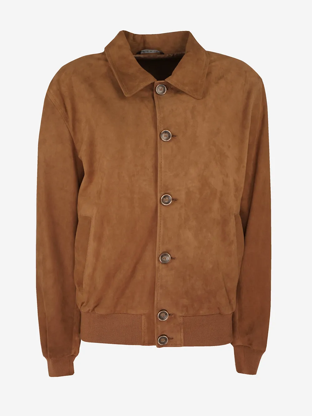 Special Collection - Suede Bomber Jacket with Shirt Collar and Flush Pockets.