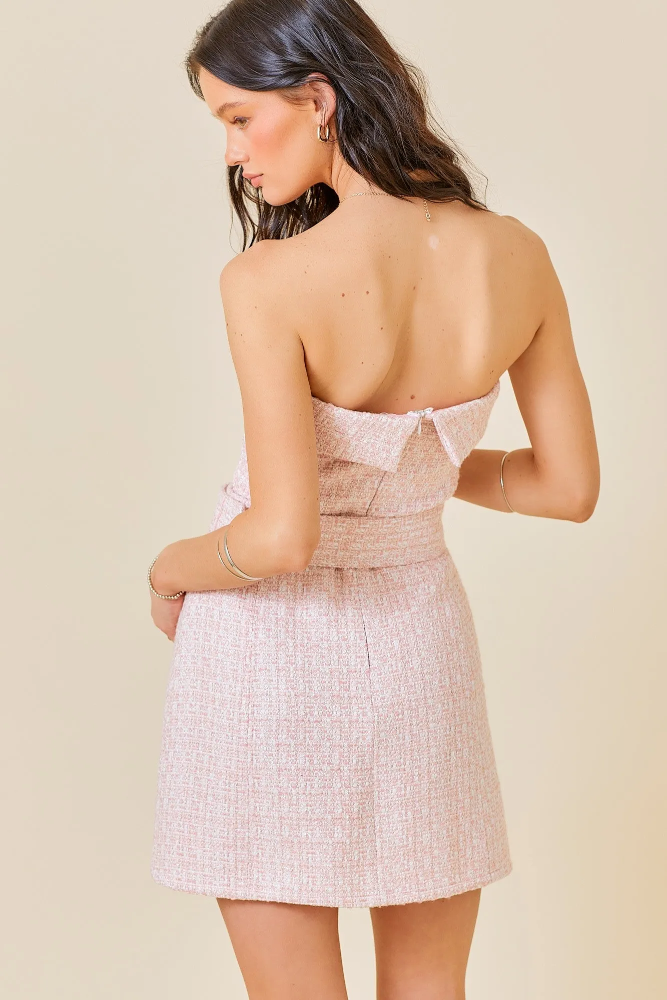 Strapless Tweed Mini Dress with Belt