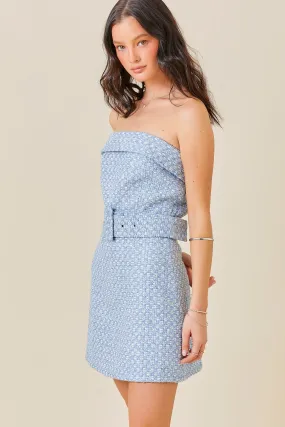 Strapless Tweed Mini Dress with Belt